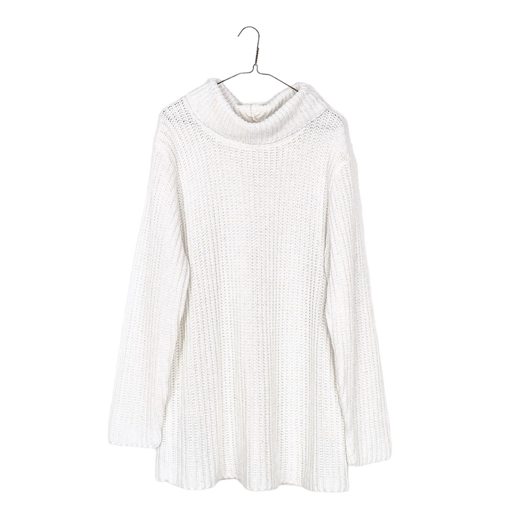 90s long knit minimalist sweater - white cowl turtleneck oversized XL